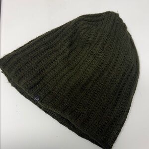 Ribbed Knit Beanie in Olive Green Black Lined - LIKE NEW - Plush Apparel Corp.